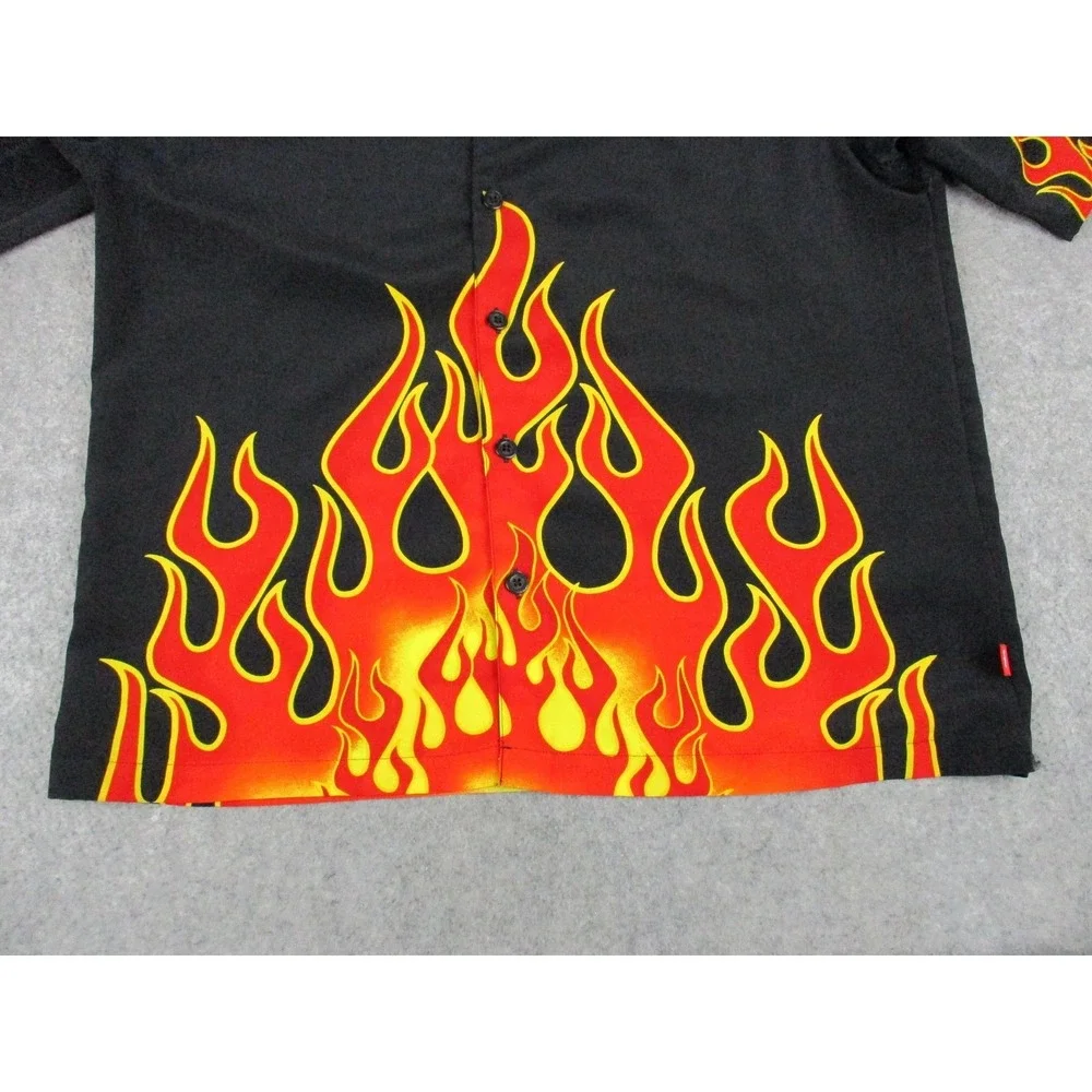 JNCO Shirt Mens Extra Large Black Red Flame Crown Graphic Button Up Skater Y2K